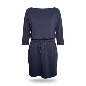 VTG Ralph Lauren Sport Y2K Navy Sweatshirt Dress Drawstring Waist Pockets Small